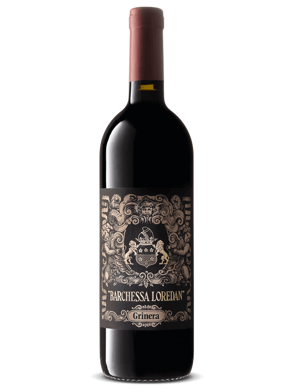 Bottiglia di vino rosso Grinera IGT Colli Trevigiani Merlot prodotto da Cantina Barchessa Loredan a Volpago del Montello.
