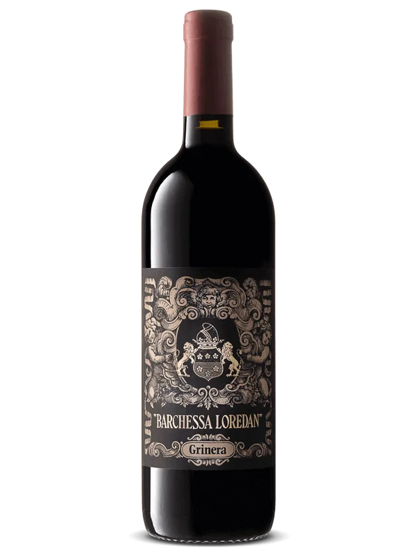 Bottiglia di vino rosso Grinera IGT Colli Trevigiani Merlot prodotto da Cantina Barchessa Loredan a Volpago del Montello.