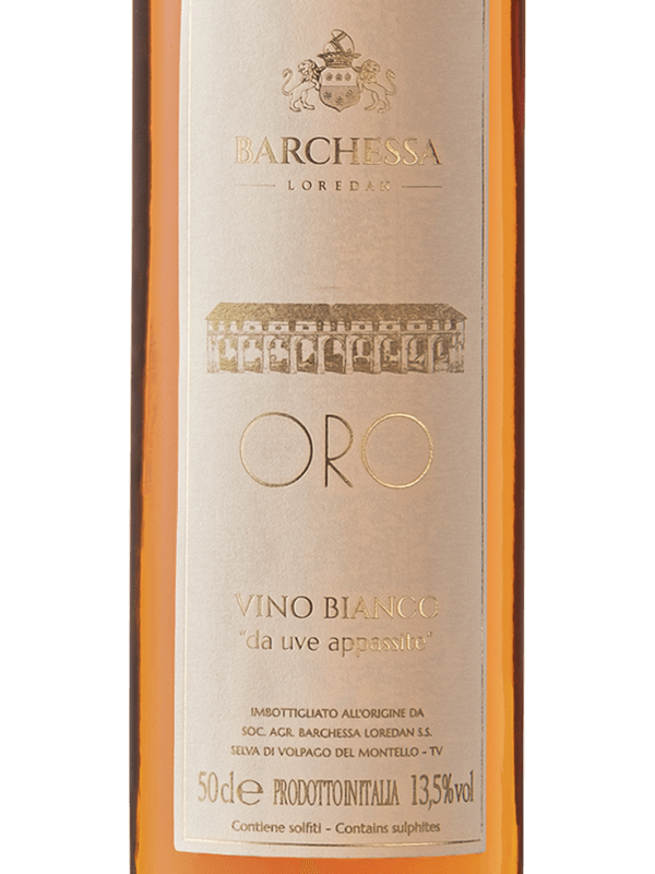 Etichetta della bottiglia di vino Oro, prodotto da Barchessa Loredan a partire da uve passite.
