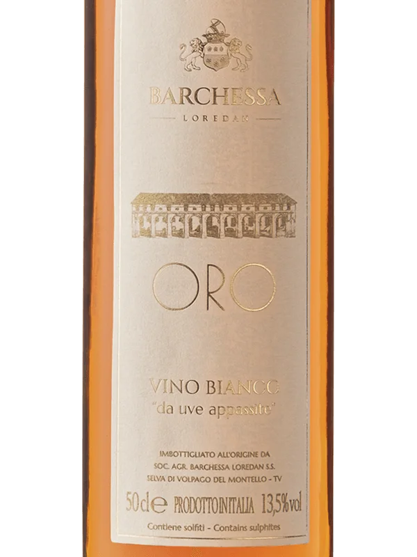 Etichetta della bottiglia di vino Oro, prodotto da Barchessa Loredan a partire da uve passite.