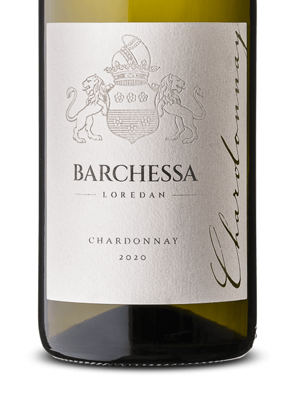 Etichetta del vino bianco Chardonnay IGT Marca Trevigiana prodotto da Cantina Barchessa Loredan a Volpago del Montello.