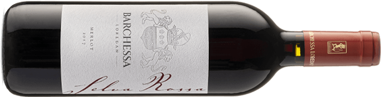 Bottiglia di vino rosso Selva Rossa IGT Colli Trevigiani Merlot prodotto da Cantina Barchessa Loredan a Volpago del Montello.
